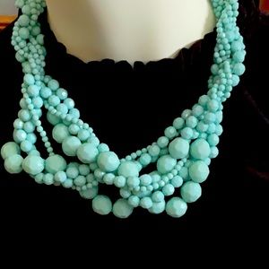 Multi strand faceted beads teal statement necklace New